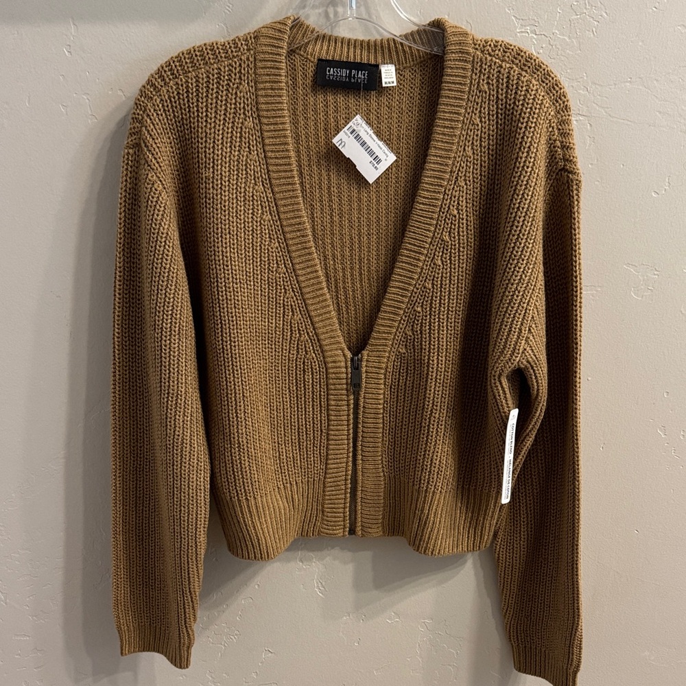 NWT Cassidy Place V-neck cardigan. Beautiful caramel color, Size medium.